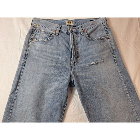 CITIZENS OF HUMANITY Liya High-Rise Classic Fit Crop Jeans Sz 24 Light Blue Torn - Picture 8 of 10